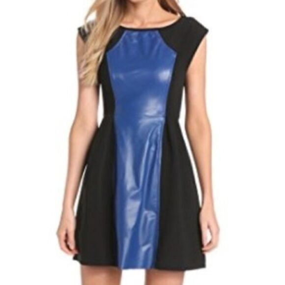 PLENTY BY TRACY REESE Dress Ottoman Leather Knit sz 8 Blue Black - Picture 1 of 6